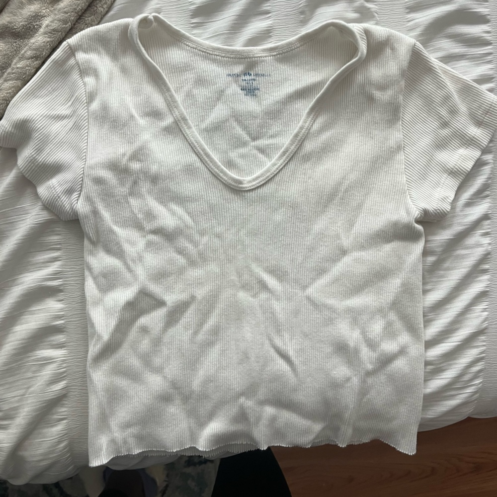 Brandy Melville White Fitted Ribbed Short Sleeve Tee